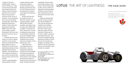 LOTUS the ART of LIGHTNESS the AACA SHOW Lotus Has Been Around Almost Efficiency and Performance