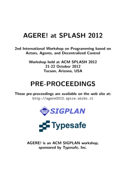 AGERE! at SPLASH 2012 PRE-PROCEEDINGS