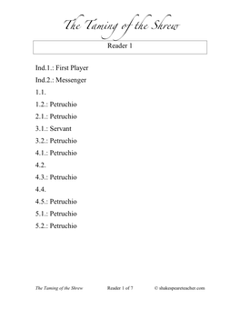 The Taming of the Shrew Reader 1