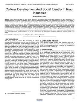 Cultural Development and Social Identity in Riau, Indonesia