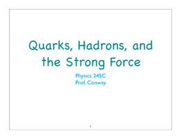 Quarks, Hadrons, and the Strong Force Physics 245C Prof