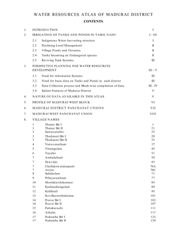 Water Resources Atlas of Madurai District Contents