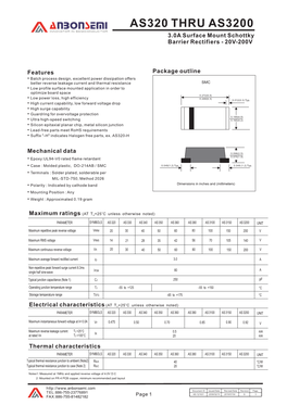 AS320 THRU AS3200 3.0A Surface Mount Schottky Barrier Rectifiers - 20V-200V