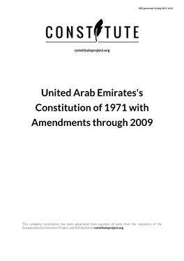 United Arab Emirates's Constitution of 1971 with Amendments Through 2009