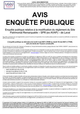 Enquête Publique Relative À La Modification Du Règlement Du Site Patrimonial Remarquable – SPR (Ex AVAP) – De Laval