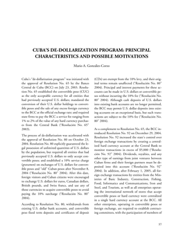 Cuba's De-Dollarization Program: Principal Characteristics and Possible Motivations