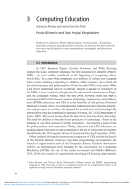 3 Computing Education Literature Review and Voices from the Field Paulo Blikstein and Sepi Hejazi Moghadam