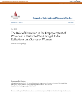 Reflections on a Survey of Women Haimanti Mukhopadhyay