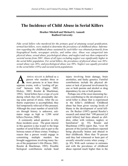 The Incidence of Child Abuse in Serial Killers