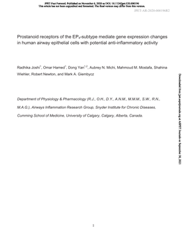 Prostanoid Receptors of the EP4-Subtype Mediate Gene Expression Changes in Human Airway Epithelial Cells with Potential Anti-Inflammatory Activity