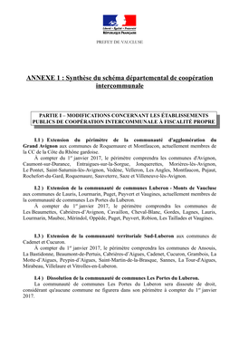 ANNEXE 1 : Synthèse Du Schéma Départemental De Coopération Intercommunale