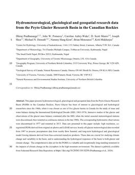 Response of Canadian Rockies Glacier Hydrology to Changing Climate, University of Saskatchewan, Saskatoon, SK., 2020