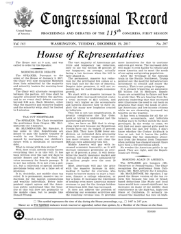 Congressional Record United States Th of America PROCEEDINGS and DEBATES of the 115 CONGRESS, FIRST SESSION