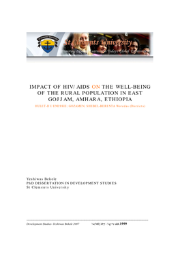 Impact of Hiv/Aids on the Well-Being of the Rural Population in East Gojjam, Amhara, Ethiopia
