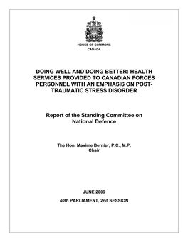 Health Services Provided to Canadian Forces Personnel with an Emphasis on Post- Traumatic Stress Disorder