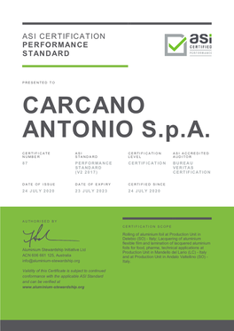 CARCANO ANTONIO S.P.A
