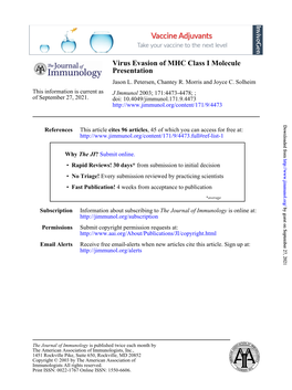 Presentation Virus Evasion of MHC Class I Molecule