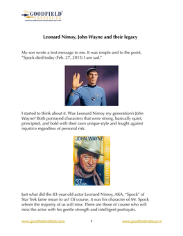 Leonard Nimoy, John Wayne and Their Legacy