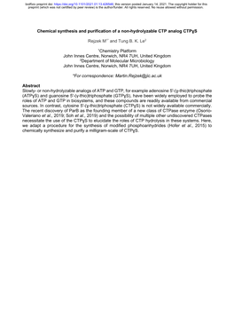 Chemical Synthesis and Purification of a Non-Hydrolyzable CTP Analog Ctpɣs