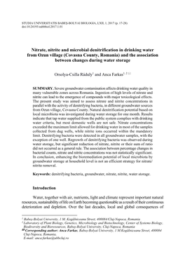 Nitrate, Nitrite and Microbial Denitrification in Drinking Water from Ozun Village (Covasna County, Romania) and the Association Between Changes During Water Storage