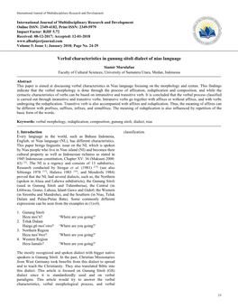 Verbal Characteristics in Gunung Sitoli Dialect of Nias Language