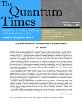 Newsletter of the Topical Group on Quantum Information American