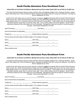 South Florida Adventure Pass Enrollment Form South Florida