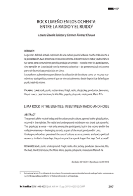 Rock Limeño En Los Ochenta: Entre La Radio Y El Ruido1