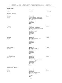 Directors and Parties Involved in the Global Offering