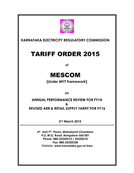 Tariff Order 2015 Mescom