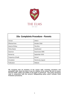 33A Complaints Procedure - Parents