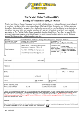 Present the Farleigh Wallop Trail Race (10K*)