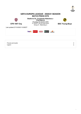 UEFA EUROPA LEAGUE - 2020/21 SEASON MATCH PRESS KITS Stadionul Dr