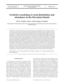 Predictive Modeling of Coral Distribution and Abundance in the Hawaiian Islands