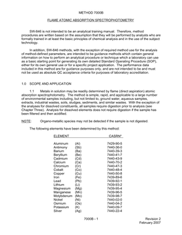 Method 7000B: Flame Atomic Absorption Spectrophotometry, Part