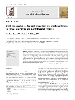 Gold Nanoparticles: Optical Properties and Implementations in Cancer Diagnosis and Photothermal Therapy