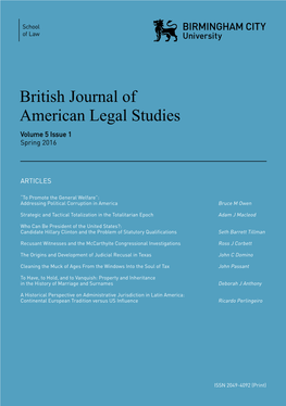 British Journal of American Legal Studies | Volume 5 Issue 1 British Journal of American Legal Studies