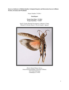 1 Insects As Indicators of Habitat Quality, Ecological Integrity And
