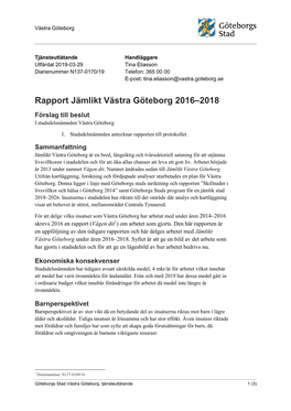 Rapport Jämlikt Västra Göteborg 2016–2018 Förslag Till Beslut I Stadsdelsnämnden Västra Göteborg