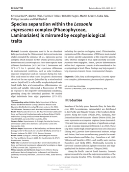 Species Separation Within the Lessonia Nigrescens Complex (Phaeophyceae, Laminariales) Is Mirrored by Ecophysiological Traits