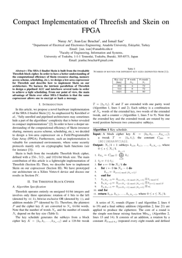 Compact Implementation of Threefish and Skein on FPGA