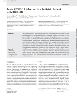 Acute COVID-19 Infection in a Pediatric Patient with ROHHAD