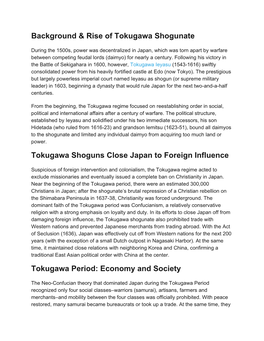 Background & Rise of Tokugawa Shogunate