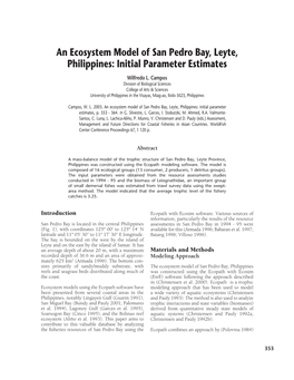 An Ecosystem Model of San Pedro Bay, Leyte, Philippines: Initial Parameter Estimates Wilfredo L