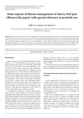 Blumeriella Jaapii) with Special Reference to Pesticide Use