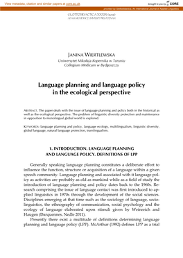 Language Planning and Language Policy in the Ecological Perspective