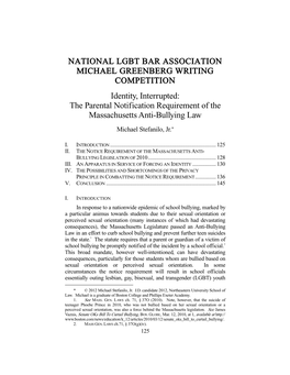 NATIONAL LGBT BAR ASSOCIATION MICHAEL GREENBERG WRITING COMPETITION Identity, Interrupted