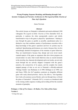 Wrong Warping, Sequence Breaking, and Running Through Code Systemic Contiguity and Narrative Architecture in the Legend of Zelda: Ocarina of Time Any% Speedrun