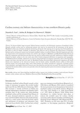 Caribou Nursery Site Habitat Characteristics in Two Northern Ontario Parks