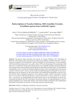 Redescriptions of Neanthes Kinberg, 1865 (Annelida: Errantia: Nereididae) Species from Worldwide Regions